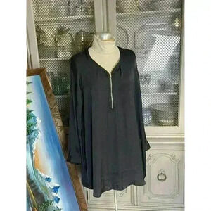Ellos Women's Plus Size Black Tunic‎ Shirt Sz M 14/16 Gold Oversize Dress